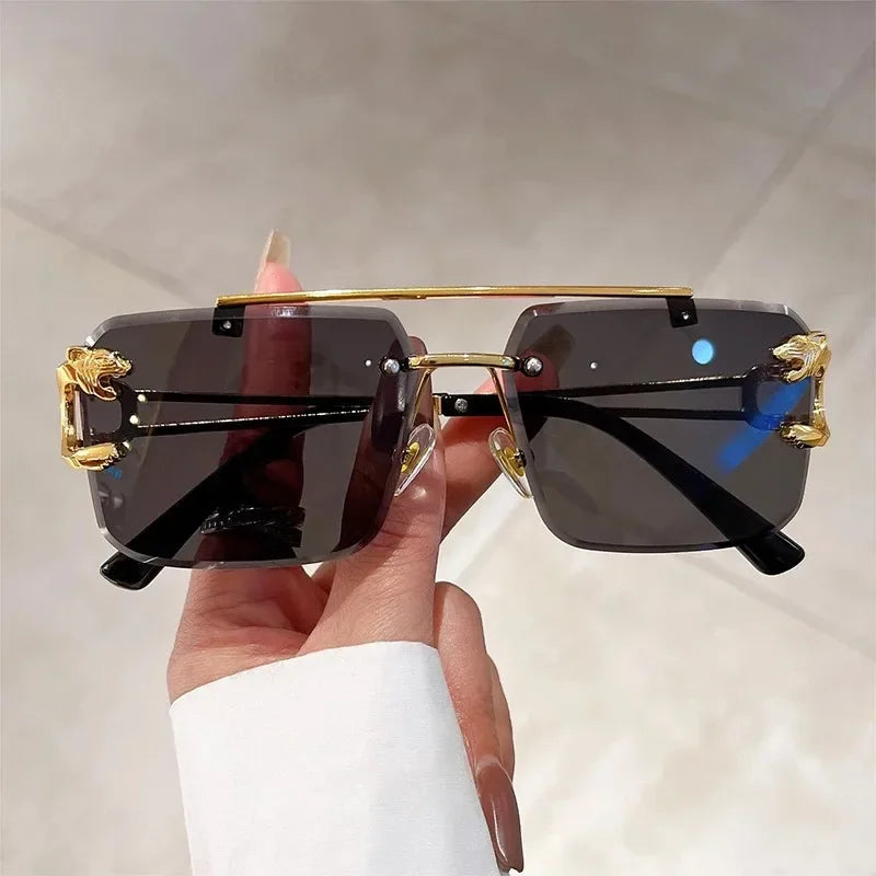 Panther Temple Rimless Square Sunglasses