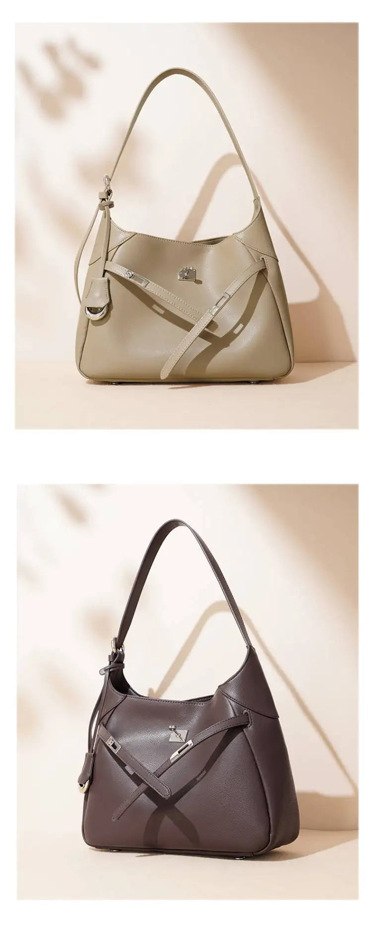Buckle Cowhide Leather Baguette Shoulder Bag | Underarm Tote