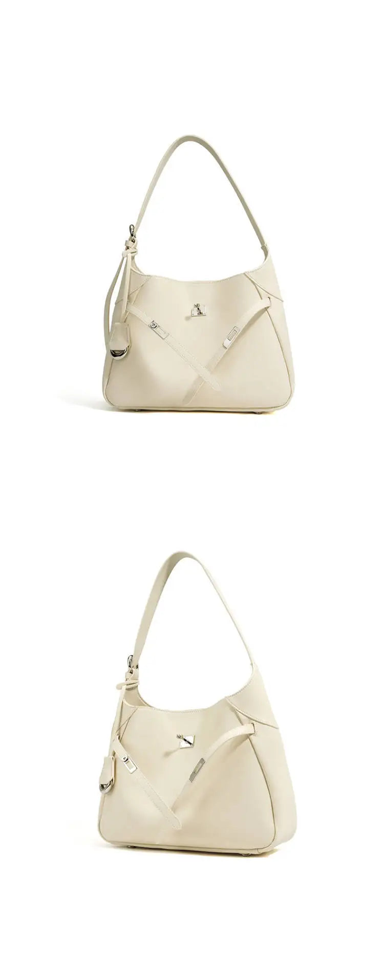 Buckle Cowhide Leather Baguette Shoulder Bag | Underarm Tote