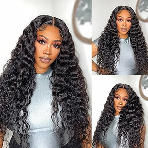 Wear And Go Loose Deep Wave Transparent Lace Front Wig.  Loose Deep Curly Glueless Pre Plucked Human Wig Ready To Go