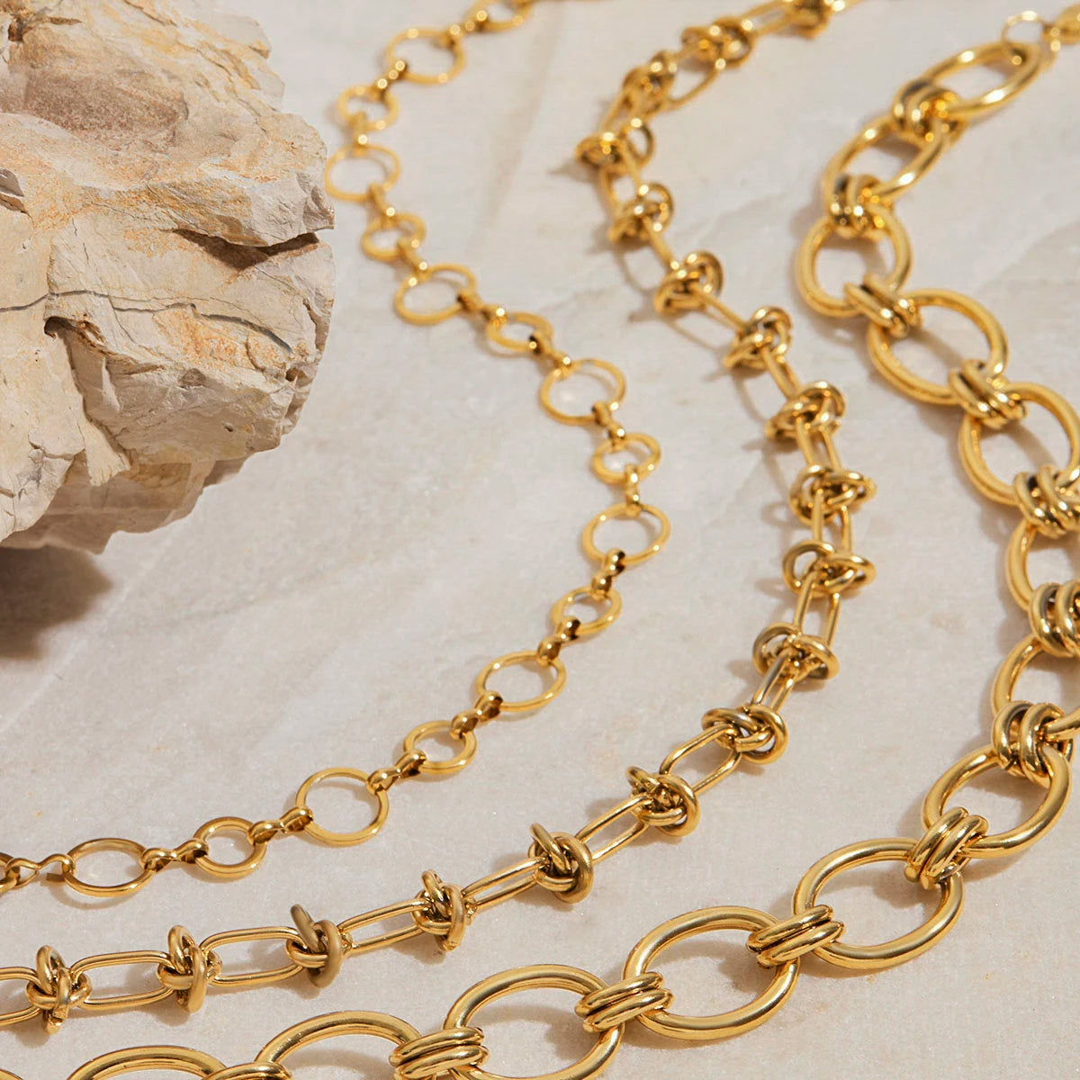 Layered Gold Chain Necklace Set | 18K PVD Stainless Steel Link Chain Jewelry