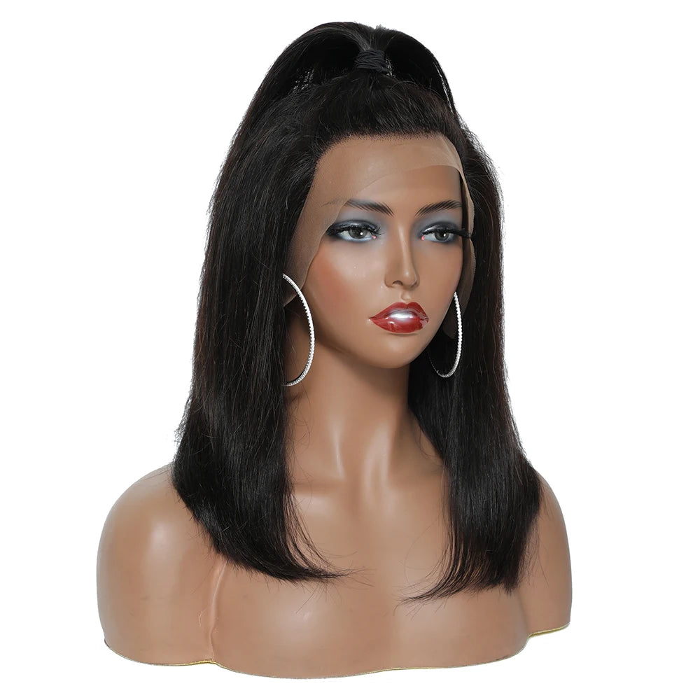 13x4 Lace Front Human Hair Wig. Transparent Lace Frontal Wig. Short Bob Wig. Glueless Remy Straight Natural Wig.