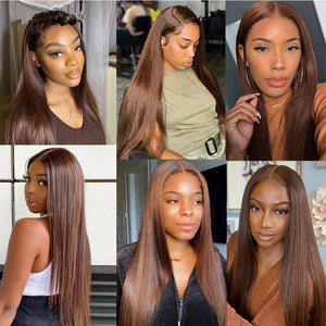 Chocolate Brown HD Lace Frontal Wig. Malaysia Straight Human Hair Wig. Colored Human Hair Wig 13x4 Lace Frontal Wig