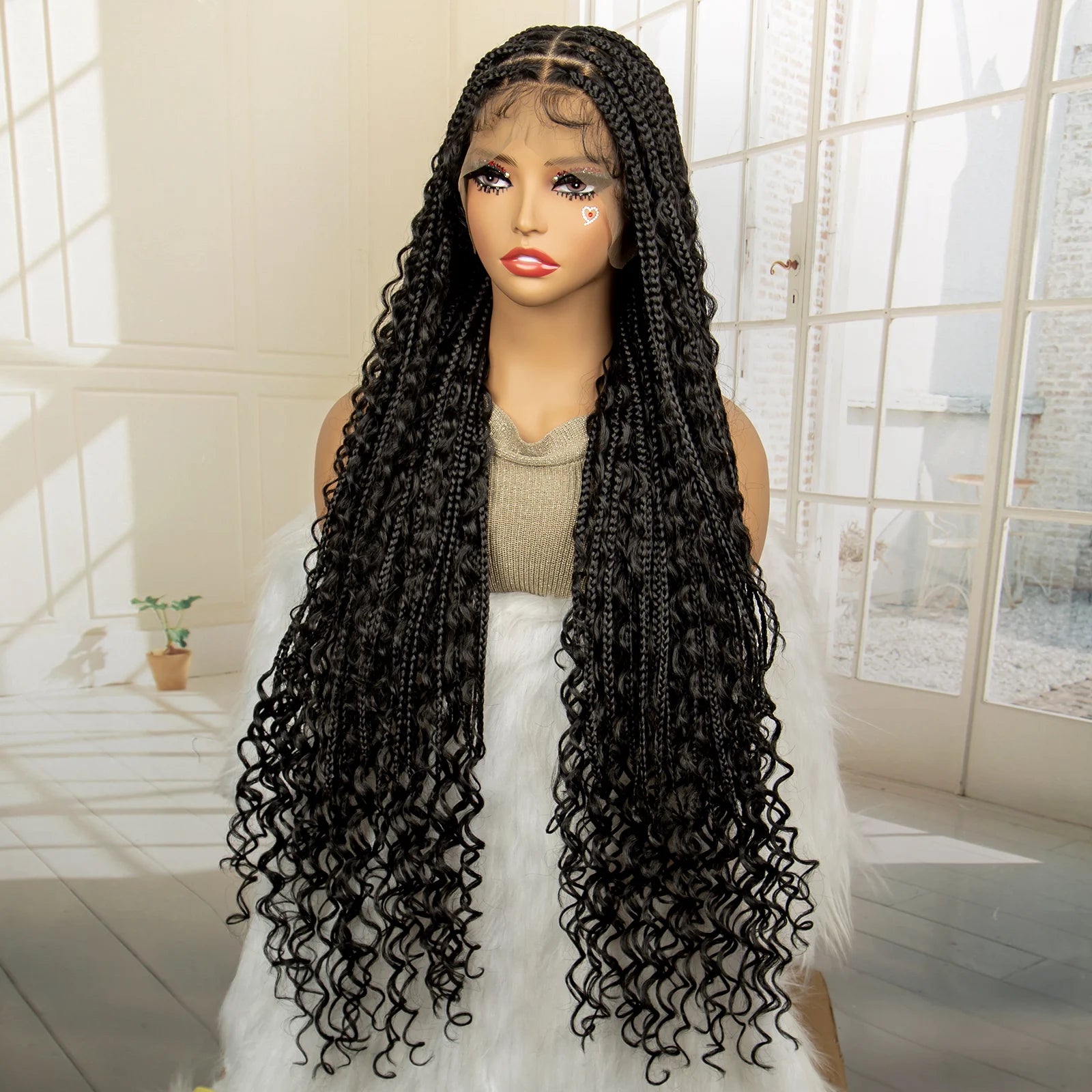 36 Inches Long Boho Braided Wigs with Baby Hair/Knotless Box Braid Wig