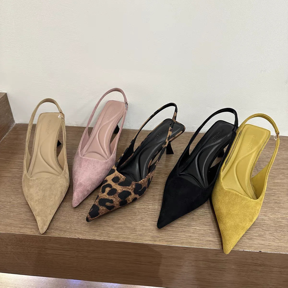 Pointed-Toe Slingback Kitten Heels