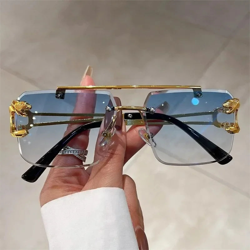 Panther Temple Rimless Square Sunglasses
