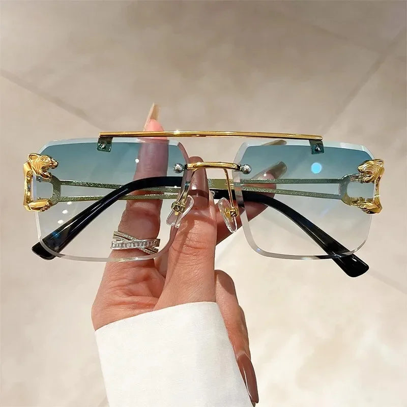Panther Temple Rimless Square Sunglasses