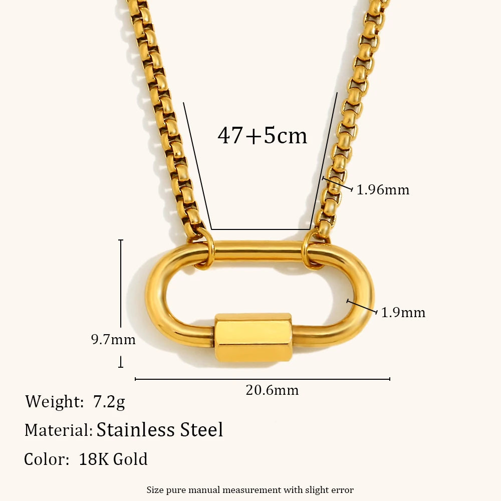 Carabiner Oval Pendant Box Chain Necklace | 18K PVD Gold Stainless Steel