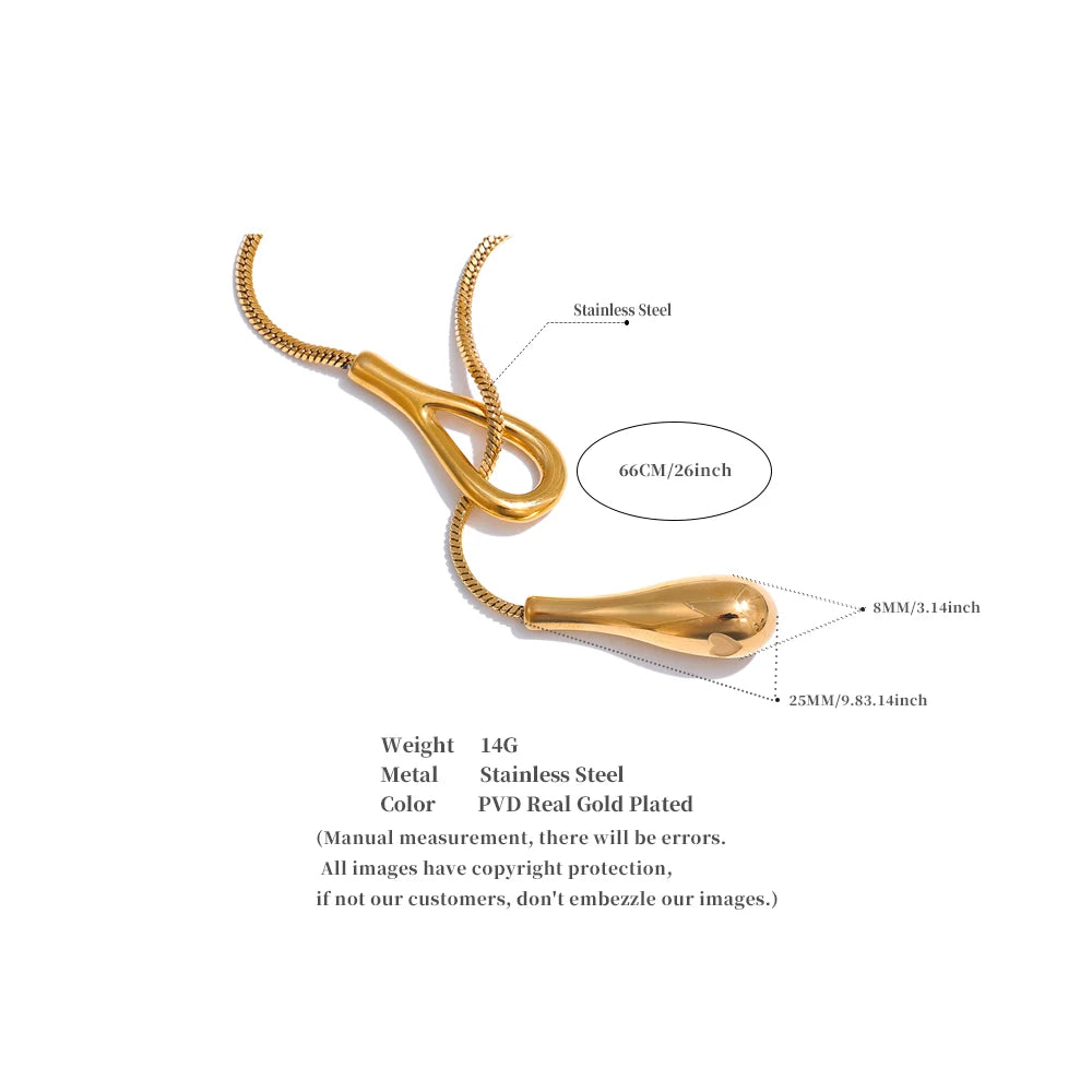 Teardrop Lariat Snake Chain Necklace | 18K PVD Gold Stainless Steel Statement Jewelry