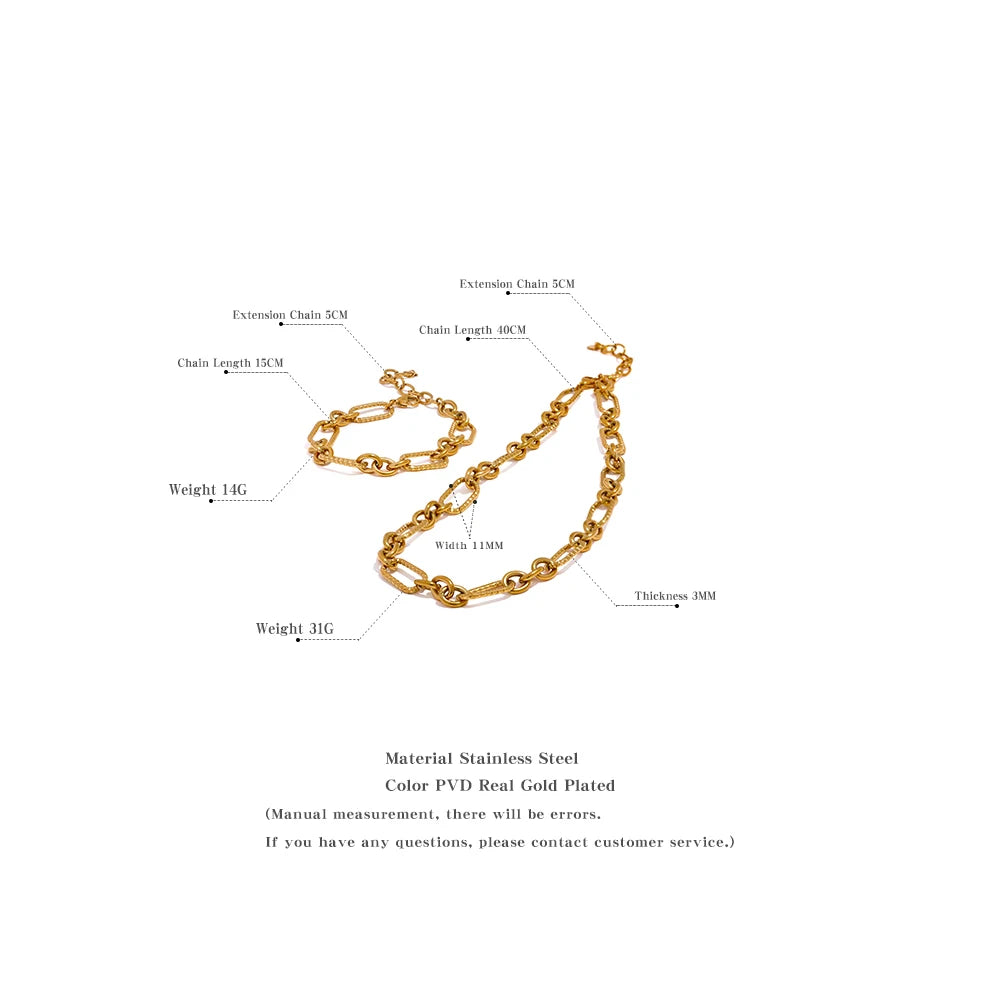 Chunky Mixed Link Chain Necklace & Bracelet Set | 18K PVD Gold & Silver Stainless Steel