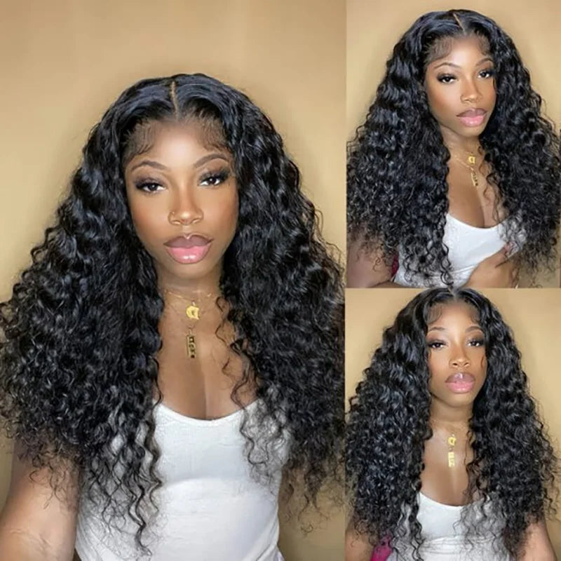 Wear And Go Loose Deep Wave Transparent Lace Front Wig.  Loose Deep Curly Glueless Pre Plucked Human Wig Ready To Go