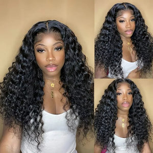 Wear And Go Loose Deep Wave Transparent Lace Front Wig.  Loose Deep Curly Glueless Pre Plucked Human Wig Ready To Go