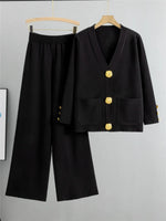 Load image into Gallery viewer, 2-Piece Knit Lounge Set with Gold Button Detail – Cozy Meets Chic
