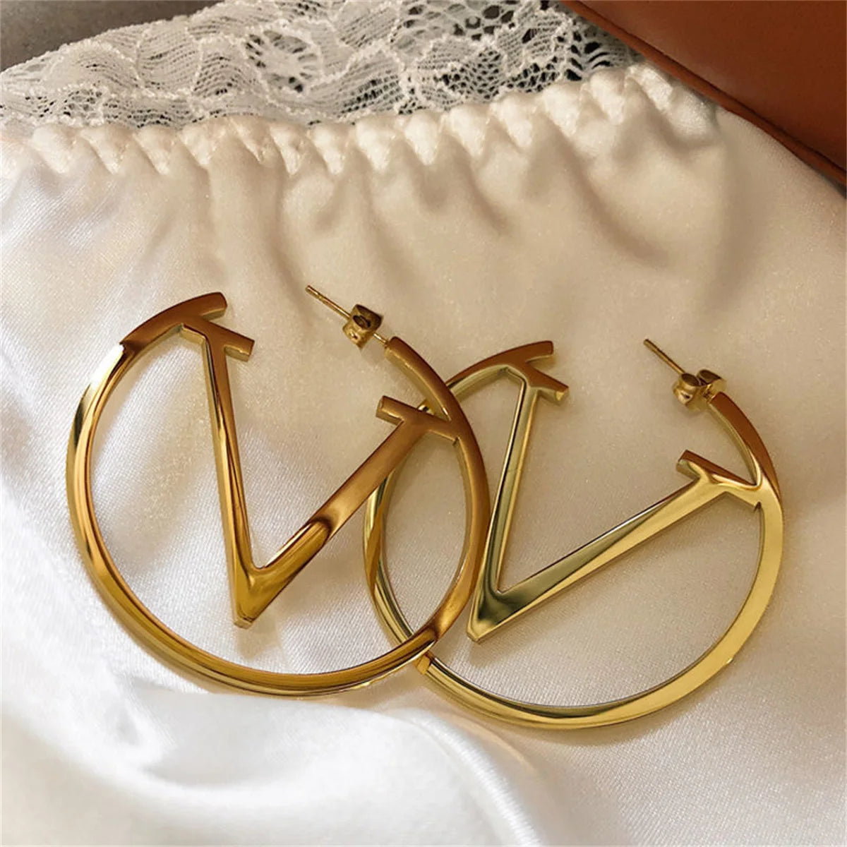 Gold Hoop Earrings with Letter V – Personalized Statement Jewelry