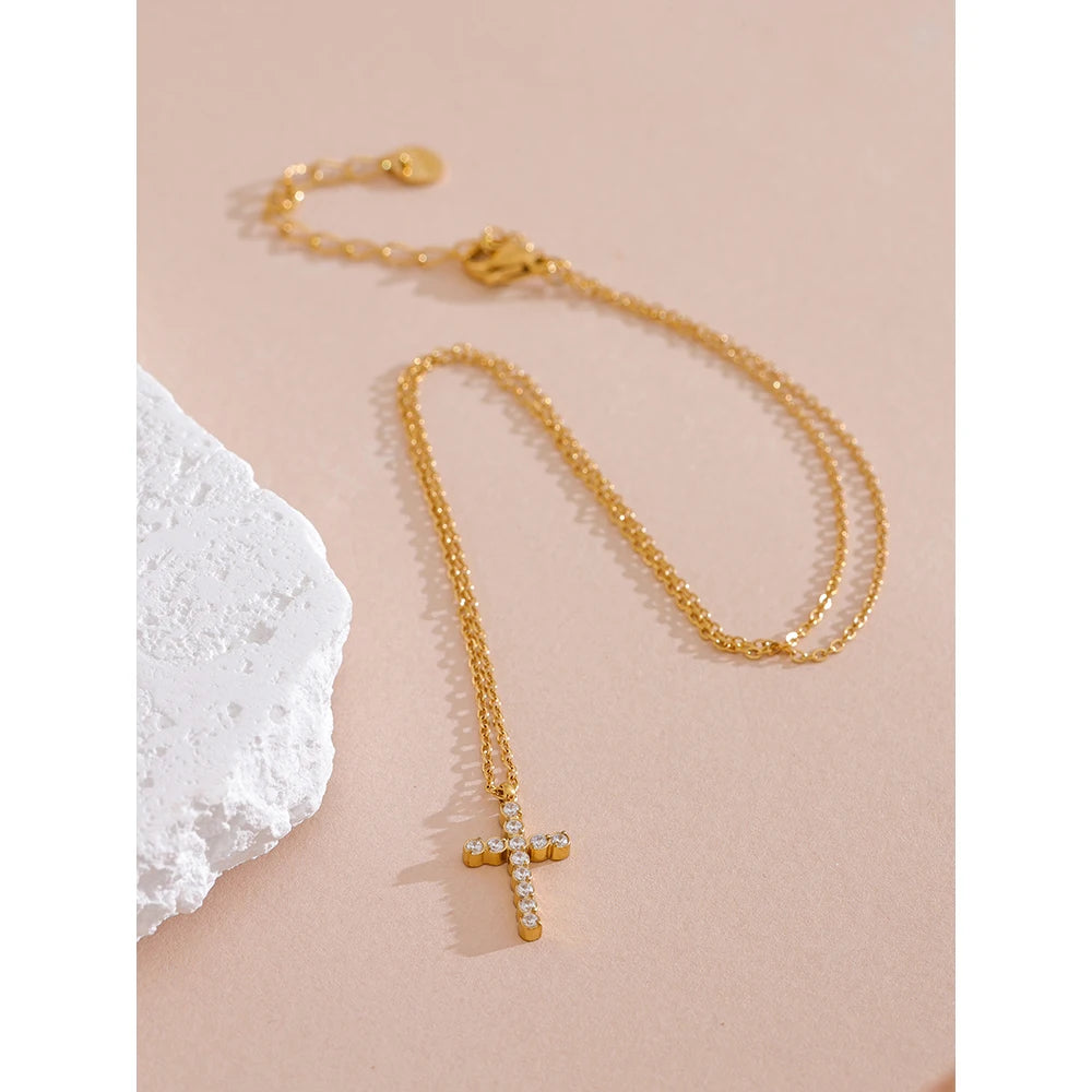 Crystal Cross Pendant Necklace | CZ Diamond | 18K Gold & Silver | The PM Edit
