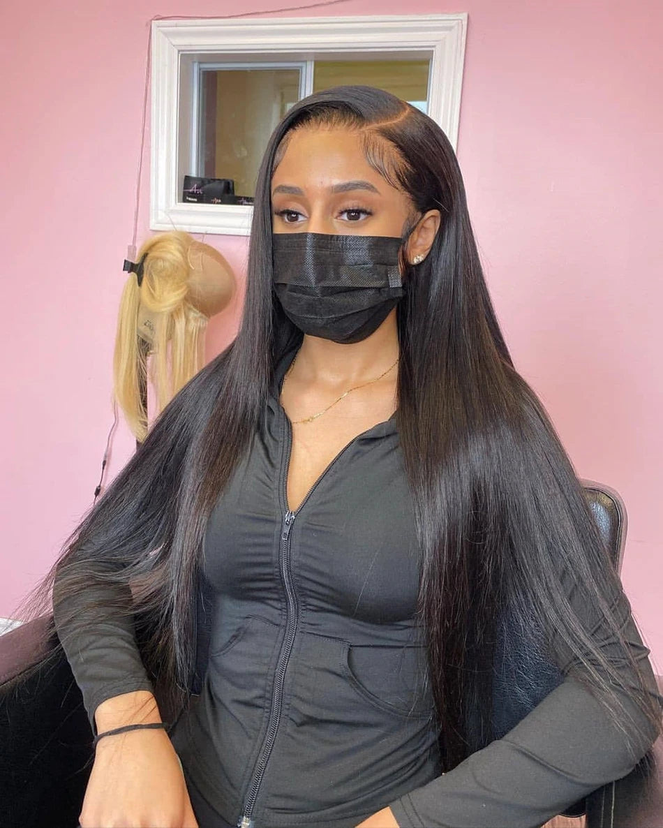 Bone Straight HD Lace Frontal Wig. Pre-Plucked Brazilian Transparent 13x4 Lace Front.