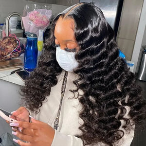 Wear And Go Glueless Loose Deep Wave Lace Front Human Hair Wig. Transparent Lace Closure. Deep Wave Wig. PrePlucked.