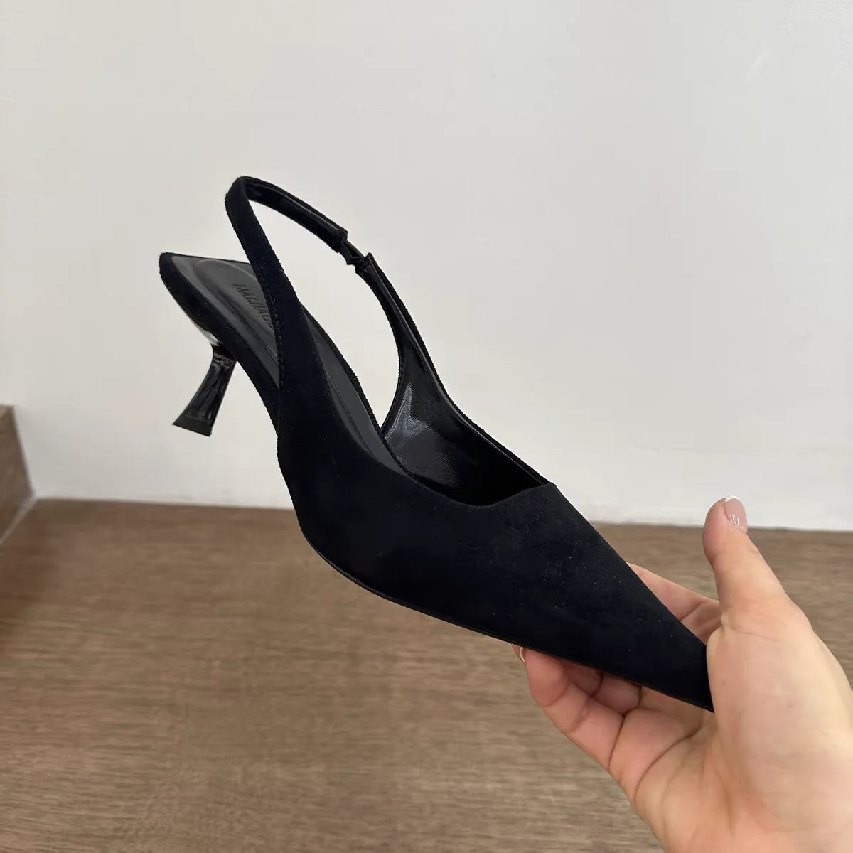 Pointed-Toe Slingback Kitten Heels
