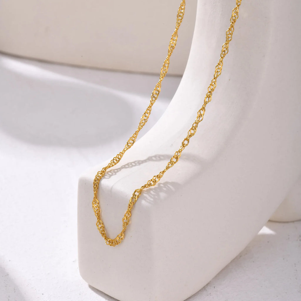 Twisted Singapore Chain Choker Necklace | 18K PVD Gold Stainless Steel Adjustable Collar