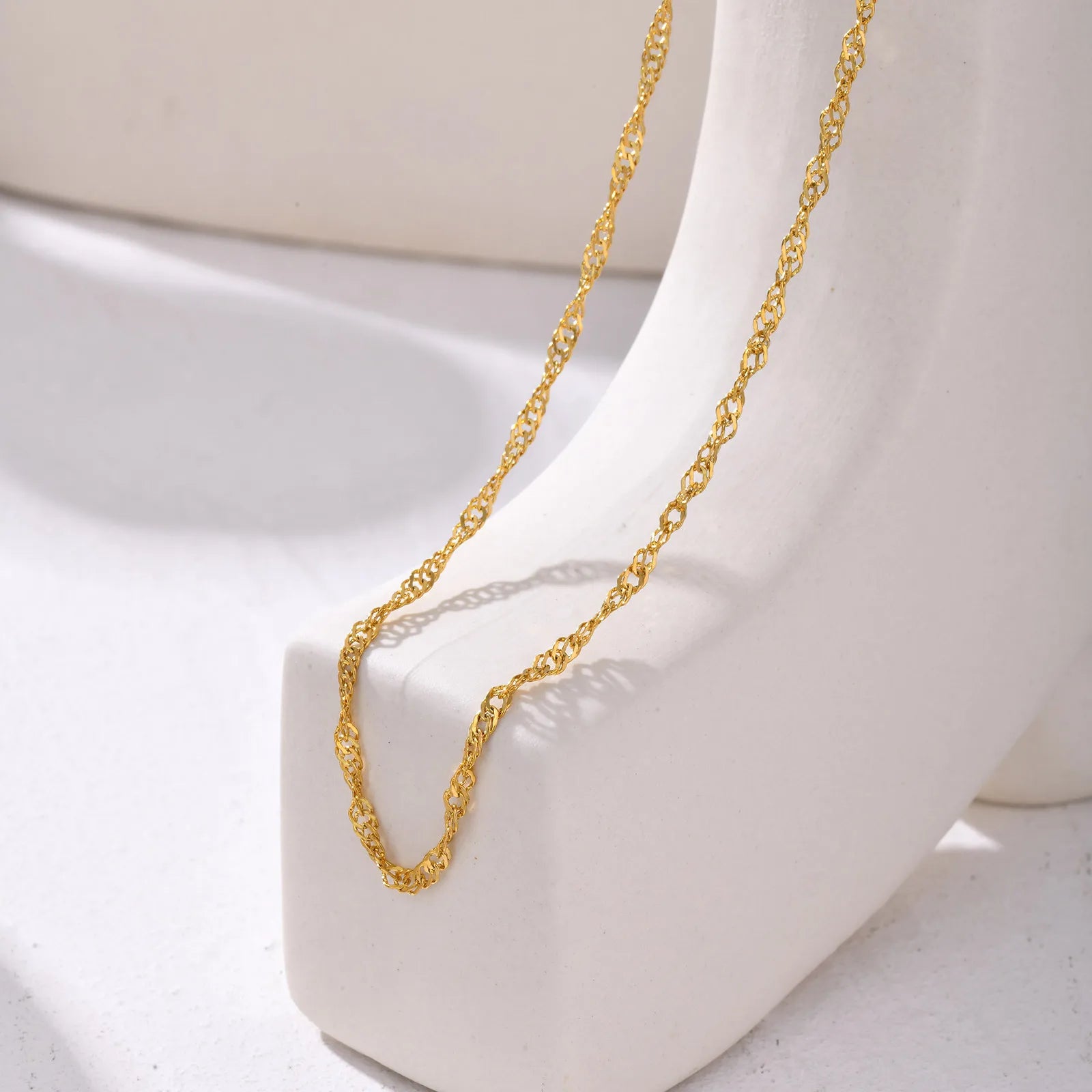 Twisted Singapore Chain Choker Necklace | 18K PVD Gold Stainless Steel Adjustable Collar
