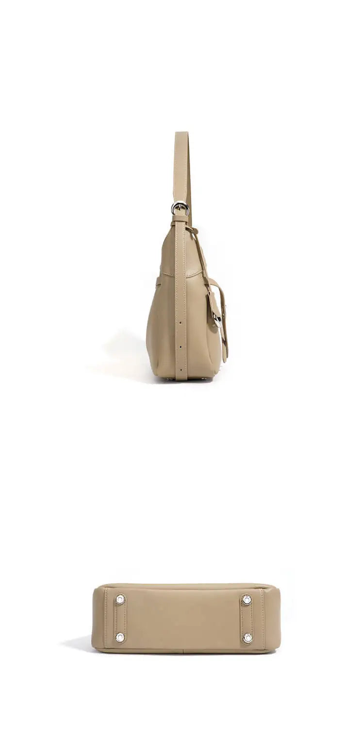 Buckle Cowhide Leather Baguette Shoulder Bag | Underarm Tote