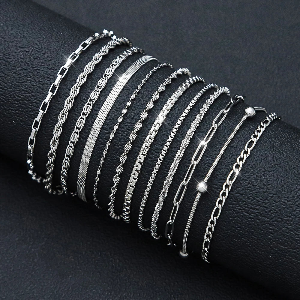 12-Piece Chain Bracelet Set | 18K PVD Gold & Silver Stainless Steel Stackable Bracelets