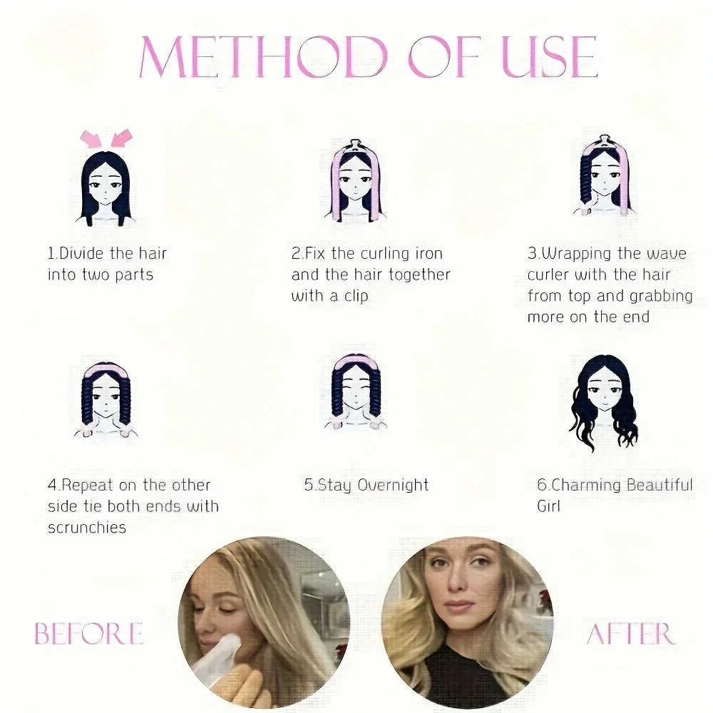 Heatless Curl Set with Satin Sleeping Cap | Heat-Free Overnight Curls