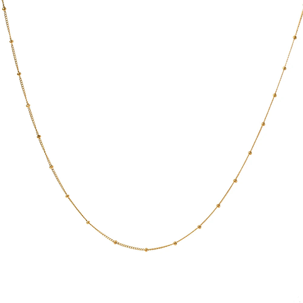 Gold Satellite Bead Chain Necklace | Dainty 18K PVD Stainless Steel Layering Jewelry