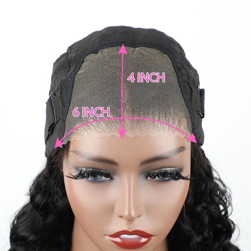 Wear And Go Loose Deep Wave Wig. 6x4 HD Transparent Curly Loose Wave Wig Human Hair Wigs. Glueless Lace Front Wig.