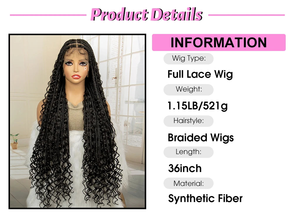 36 Inches Long Boho Braided Wigs with Baby Hair/Knotless Box Braid Wig