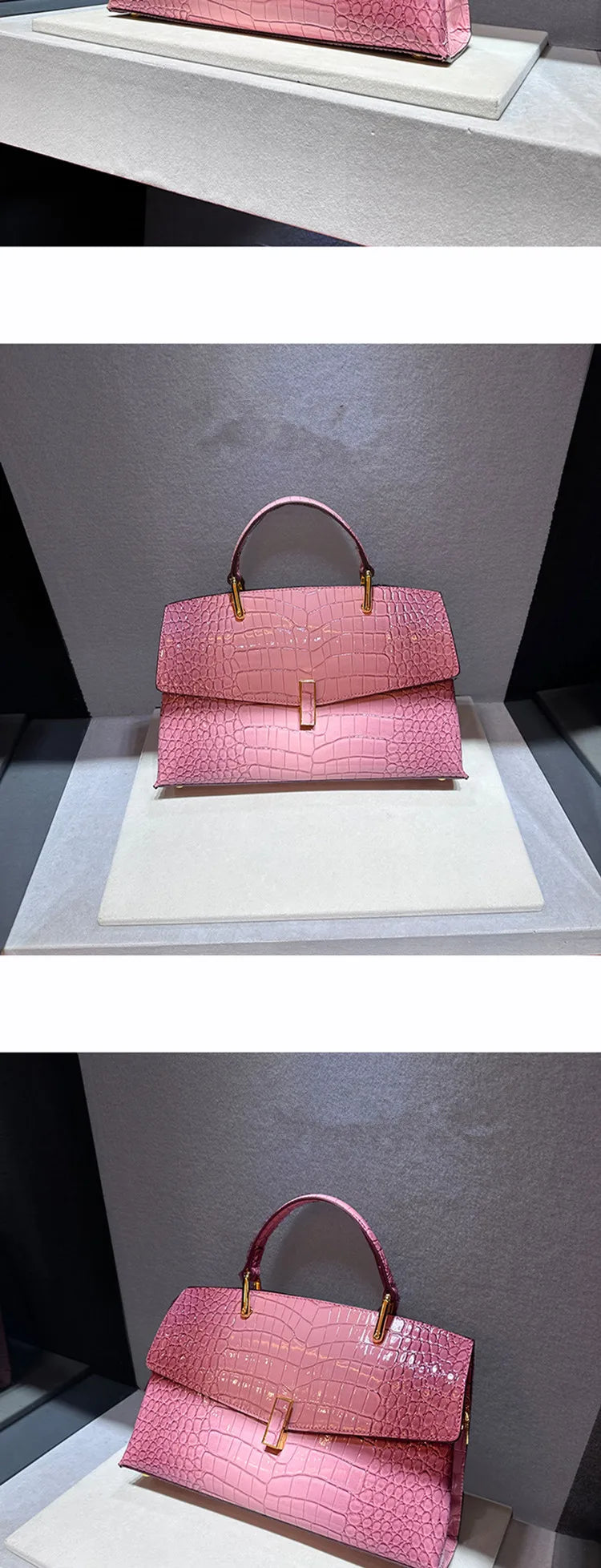 Shell-Shaped Crocodile Pattern Leather Bag – Luxe Texture, Bold Silhouette