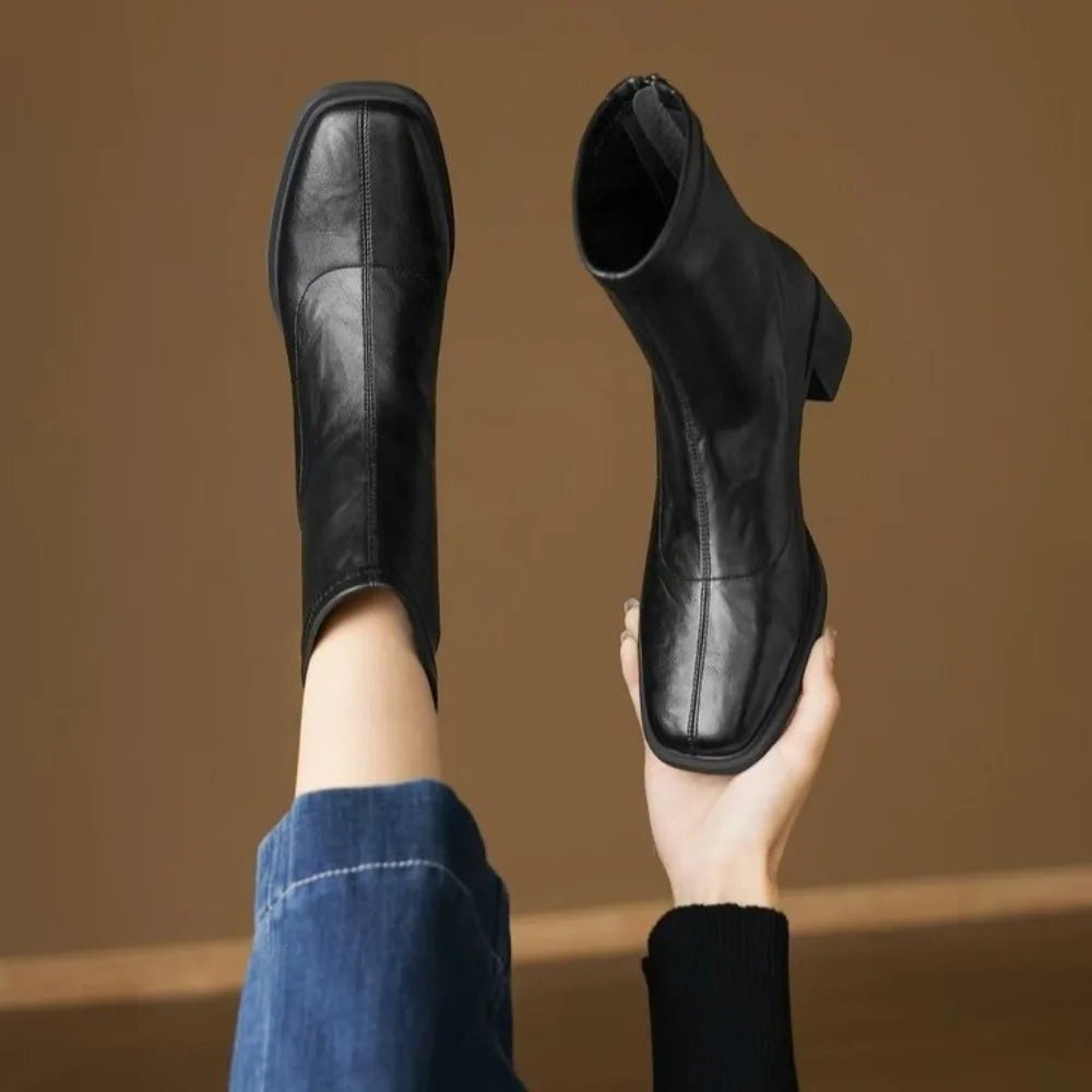 Vintage Square Toe Block Heel Ankle Boots – Soft Leather | Black & Brown - The PM Edit
