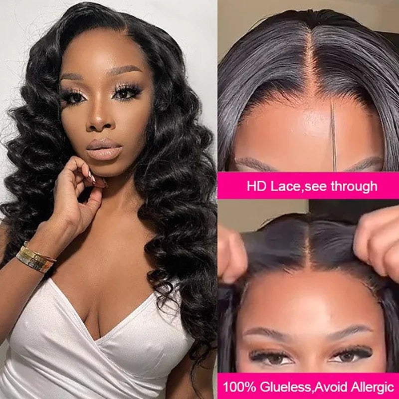 Transparent Loose Deep Wave Glueless Curly Human Hair Lace Front Wig. Pre-Cut Pre-Plucked Deep Wave Wig. Wear And Go.