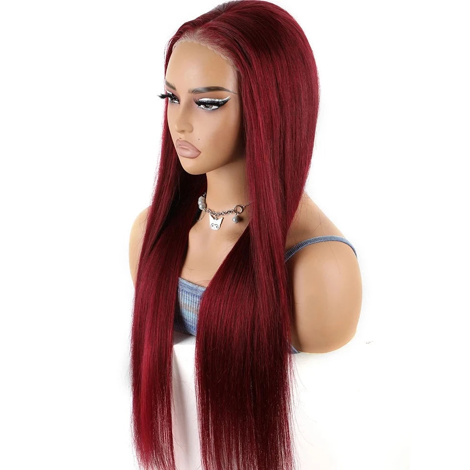 Wear And Go Glueless Brazilian Straight 99j Burgundy Lace Front 6x4 Preplucked Human Wig