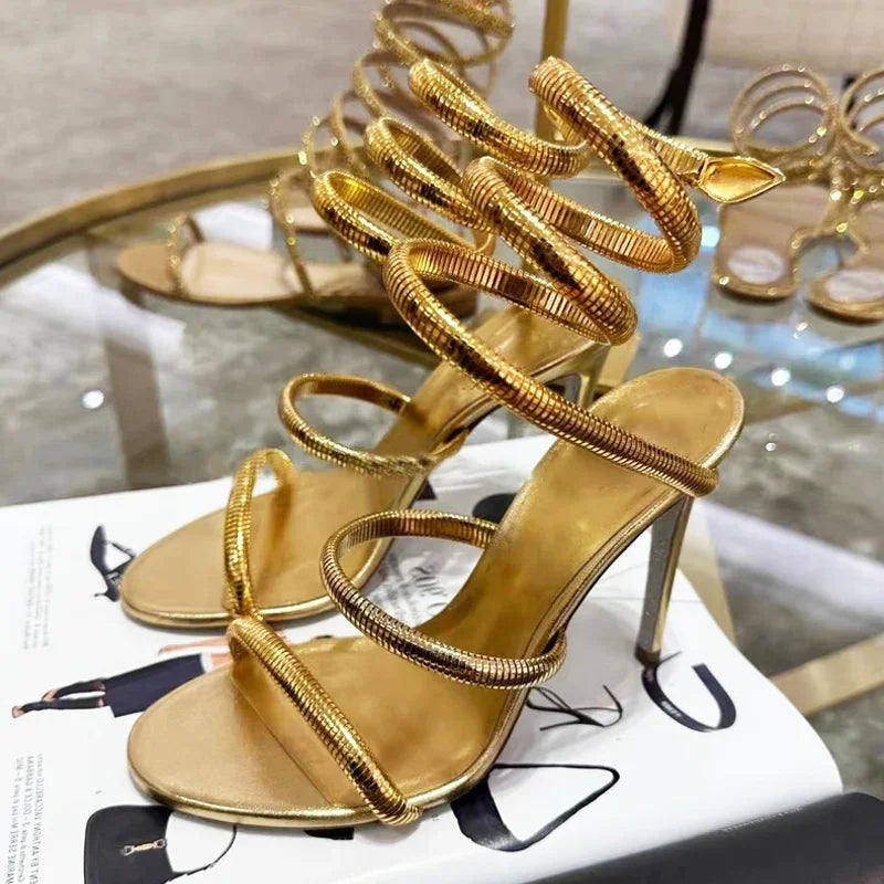 Serpentine Spiral Wrap Stiletto Sandals