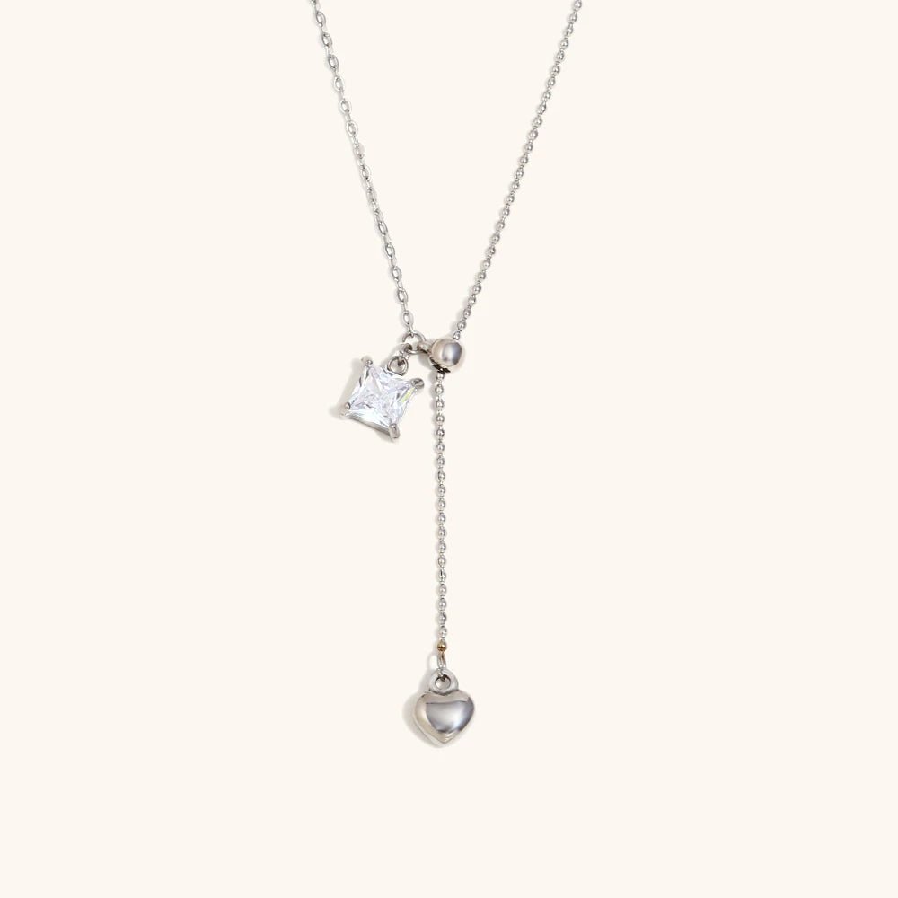 CZ Heart Tassel Necklace – Stainless Steel PVD Plated | Silver & Gold - The PM Edit