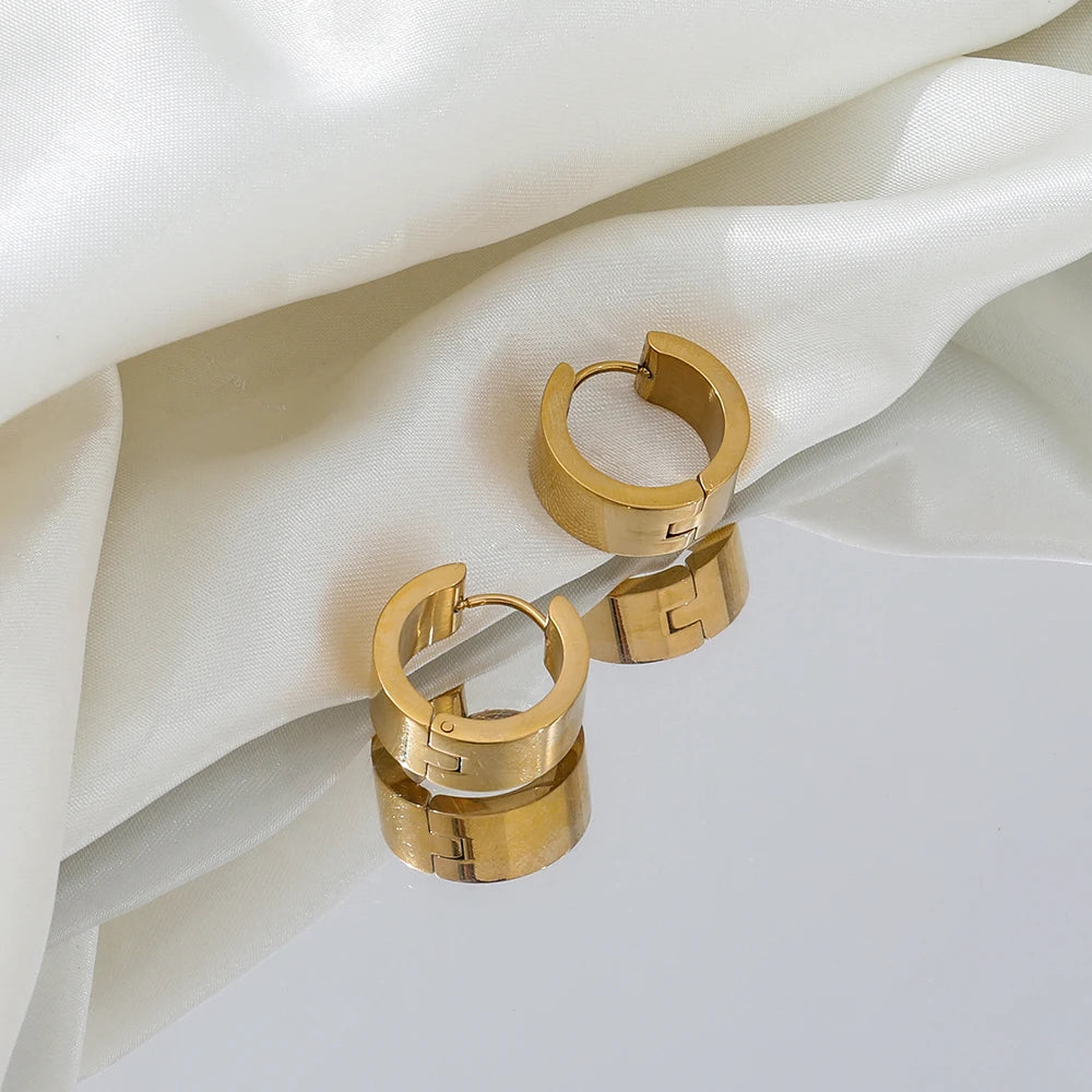 Wide Band Gold Huggie Hoop Earrings | Waterproof Stainless Steel Minimalist Jewelry