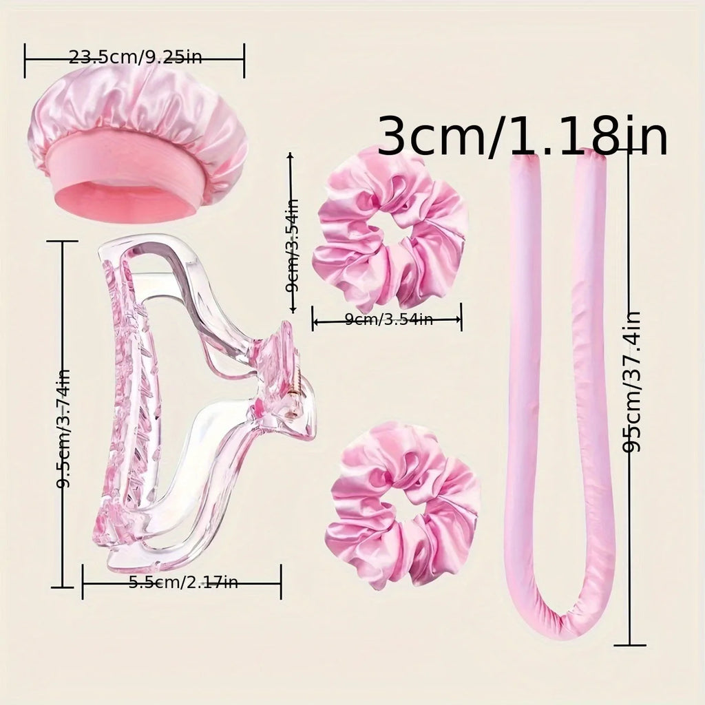 Heatless Curl Set with Satin Sleeping Cap | Heat-Free Overnight Curls