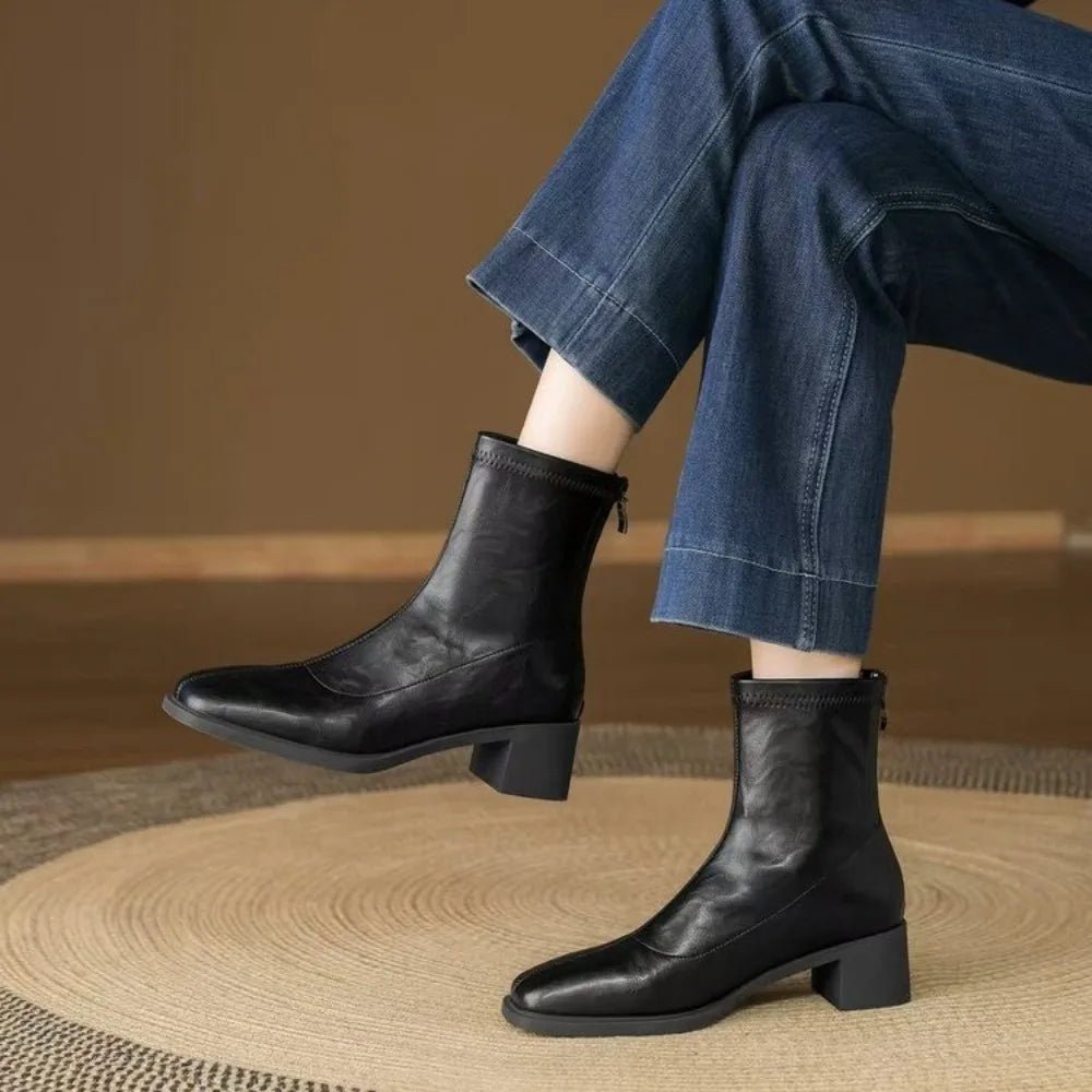 Vintage Square Toe Block Heel Ankle Boots – Soft Leather | Black & Brown - The PM Edit