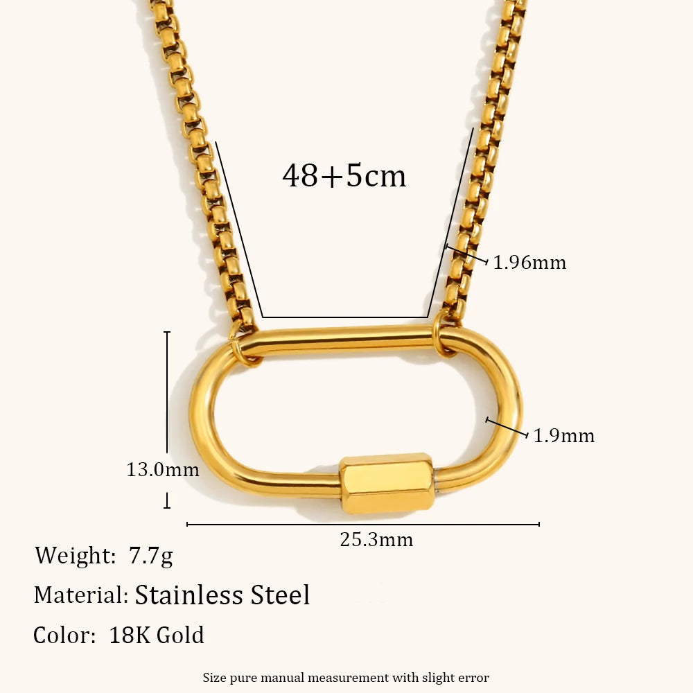 Carabiner Oval Pendant Box Chain Necklace | 18K PVD Gold Stainless Steel