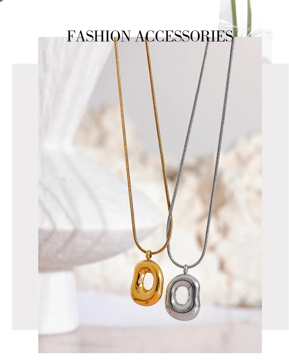 Chunky Hollow Geometric Pendant Necklace | 18K PVD Gold & Silver Stainless Steel Statement Jewelry
