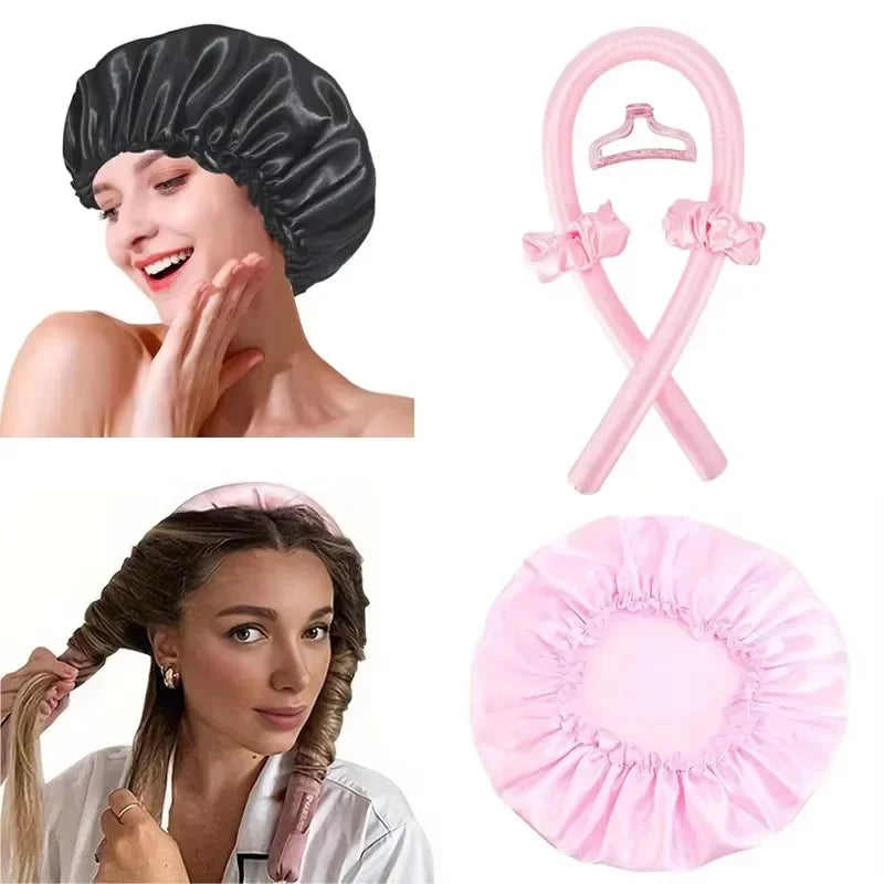 Heatless Curl Set with Satin Sleeping Cap | Heat-Free Overnight Curls