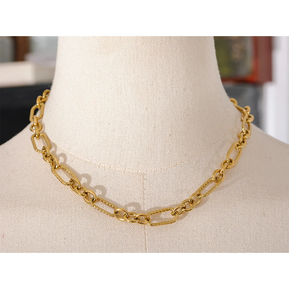 Chunky Mixed Link Chain Necklace & Bracelet Set | 18K PVD Gold & Silver Stainless Steel