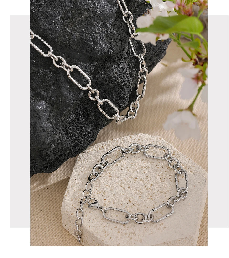 Chunky Mixed Link Chain Necklace & Bracelet Set | 18K PVD Gold & Silver Stainless Steel
