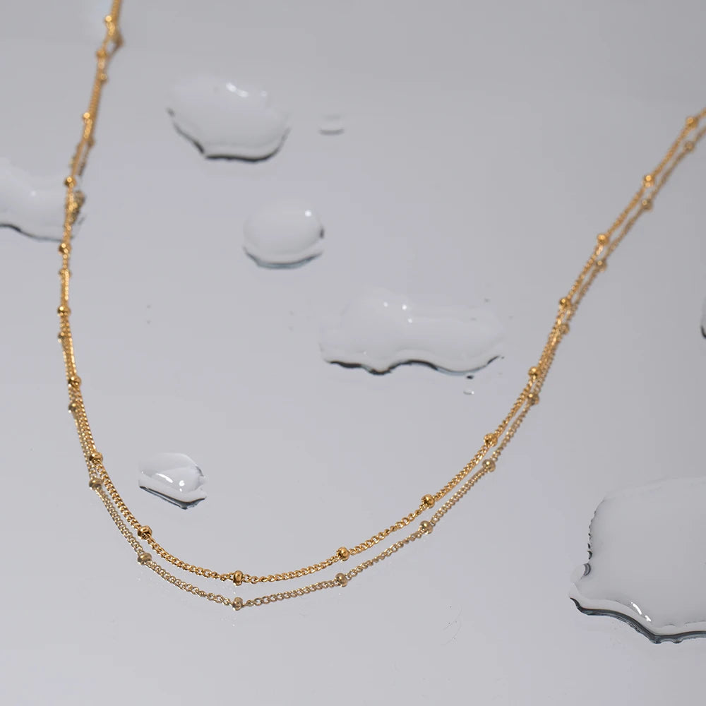Gold Satellite Bead Chain Necklace | Dainty 18K PVD Stainless Steel Layering Jewelry