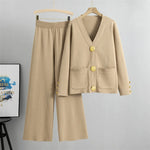 Load image into Gallery viewer, 2-Piece Knit Lounge Set with Gold Button Detail – Cozy Meets Chic
