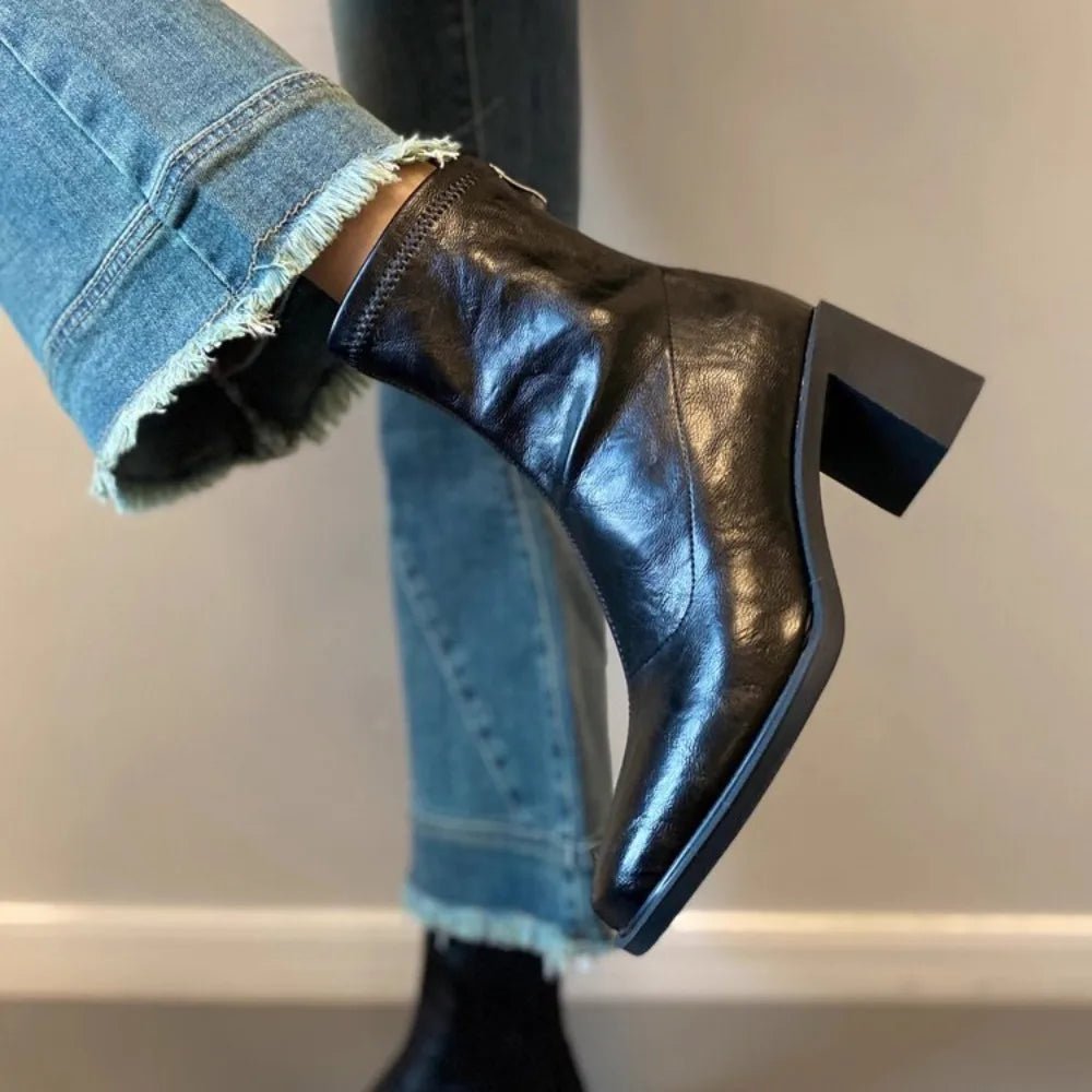 Vintage Square Toe Block Heel Ankle Boots – Soft Leather | Black & Brown - The PM Edit