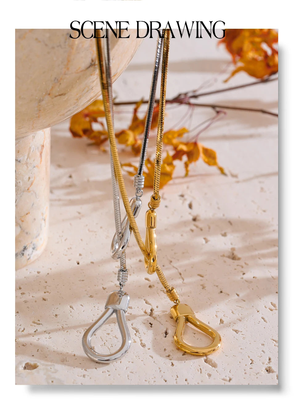 Sculptural Lariat Snake Chain Necklace – Gold & Silver | Tarnish-Resistant