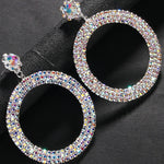 Load image into Gallery viewer, Rhinestone Large Round Pendant Earrings - Statement Oversize Hoop Earrings
