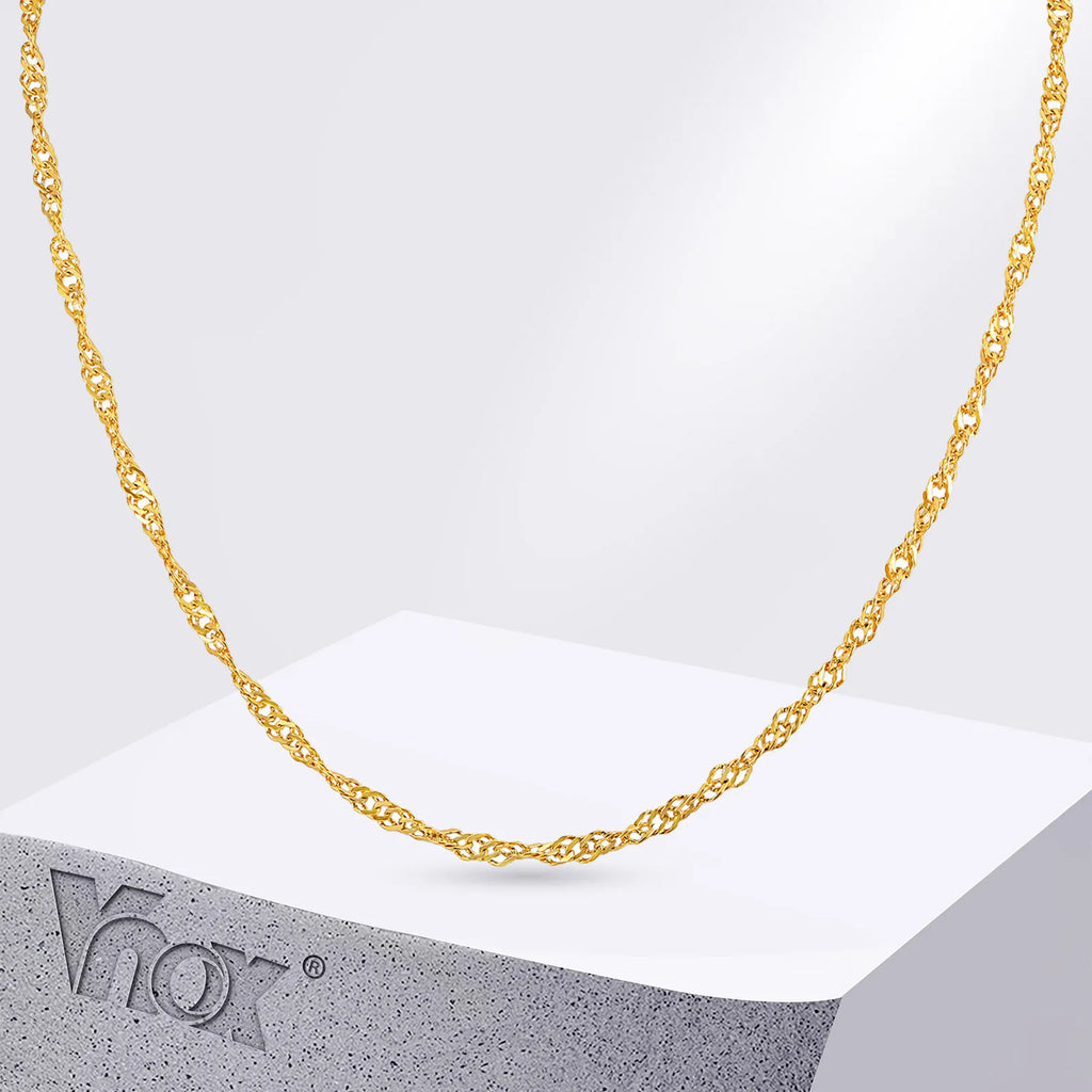 Twisted Singapore Chain Choker Necklace | 18K PVD Gold Stainless Steel Adjustable Collar